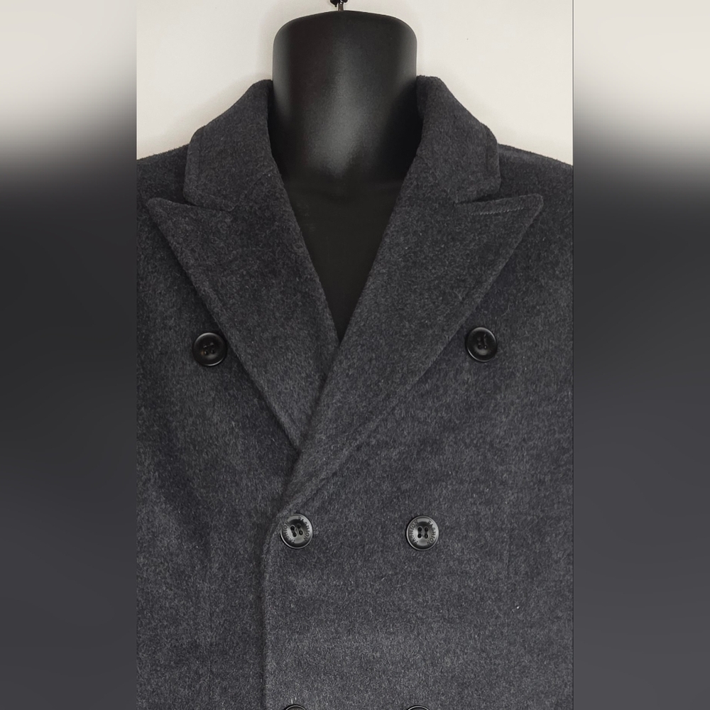 HXW.GJQ Men's Double-Breasted Gray Wool Pea Dress Coat Size Large BV-3141 - Picture 4 of 10